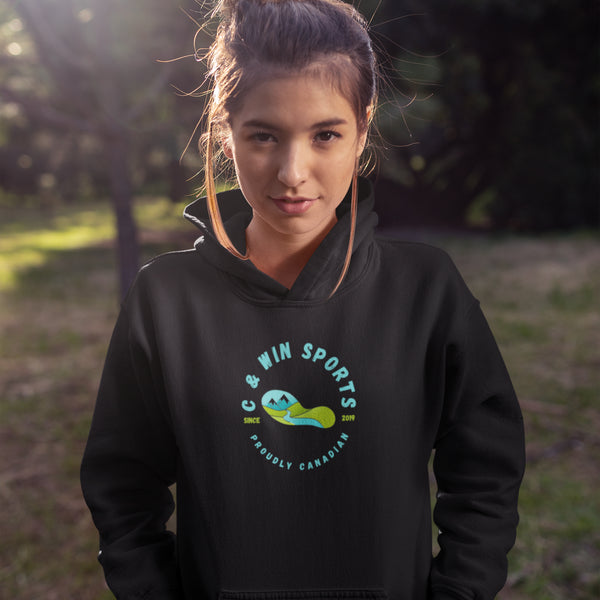 This high-quality hoodie features our iconic mountain footprint logo, symbolizing strength, endurance, and the thrill of adventure. Emblazoned with "Proudly Canadian," it proudly showcases your love for this beautiful country.